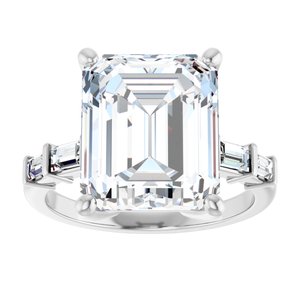 10K White Gold 12x10 mm Emerald Ring Mounting – image 5