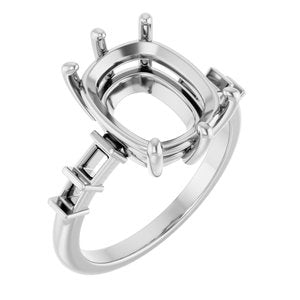 10K White Gold 12x10 mm Elongated Cushion Ring Mounting – image 2