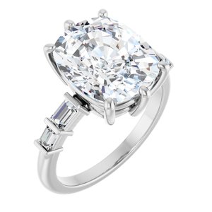 10K White Gold 12x10 mm Elongated Cushion Ring Mounting