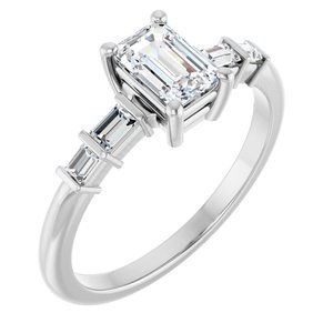 14K X1 White Gold 6x4 mm Emerald Ring Mounting