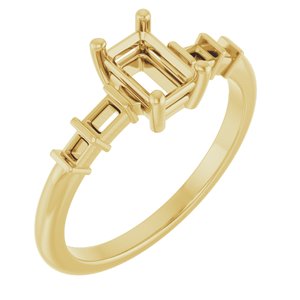 14K Yellow Gold 6x4 mm Emerald Ring Mounting – image 2