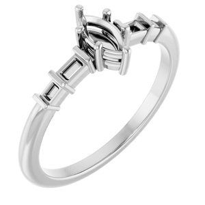 10K White Gold 6x3 mm Marquise Ring Mounting – image 2