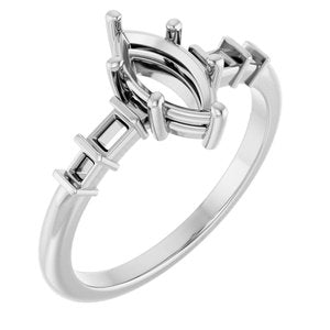 14K X1 White Gold 9x4.5 mm Marquise Ring Mounting – image 2