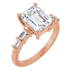 10K Rose Gold 9x7 mm Emerald Ring Mounting