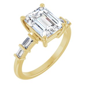 14K Yellow Gold 9x7 mm Emerald Ring Mounting