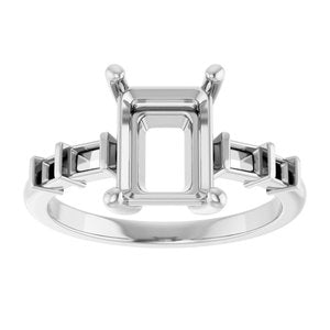 14K X1 White Gold 9x7 mm Emerald Ring Mounting – image 6
