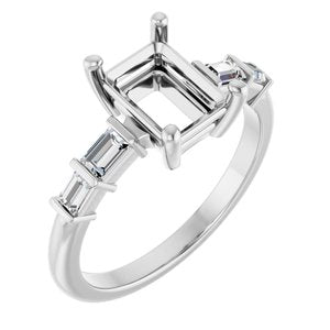 14K White Gold 8x6 mm Emerald 1/4 CTW Natural Diamond Semi-Set Ring – image 2