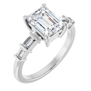 10K White Gold 8x6 mm Emerald Ring Mounting