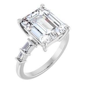 14K White Gold 11x9 mm Emerald Ring Mounting