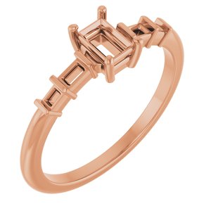 14K Rose Gold 4.5x3 mm Straight Baguette Ring Mounting – image 2