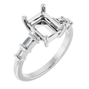 Platinum 8.5x6.5 mm Emerald 1/4 CTW Natural Diamond Semi-Set Ring – image 2