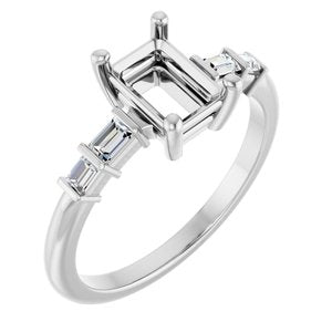 14K White Gold 7x5 mm Emerald 1/6 CTW Natural Diamond Semi-Set Ring – image 2