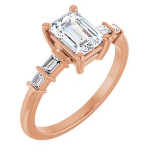 14K Rose Gold 7x5 mm Emerald 1/6 CTW Lab-Grown Diamond Semi-Set Ring