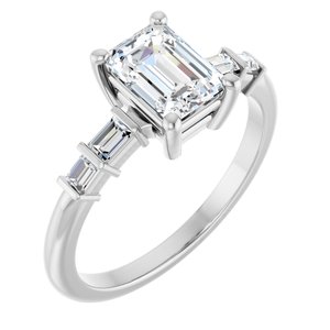 14K White Gold 7x5 mm Emerald Ring Mounting