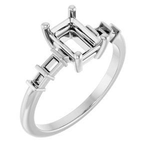 10K White Gold 7x5 mm Emerald Ring Mounting – image 2