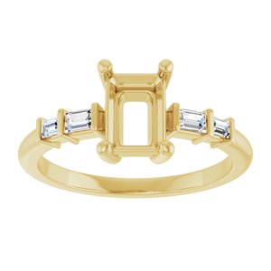14K Yellow Gold 7x5 mm Emerald 1/6 CTW Natural Diamond Semi-Set Ring – image 6