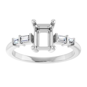 14K White Gold 7x5 mm Emerald 1/6 CTW Natural Diamond Semi-Set Ring – image 6