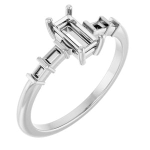 18K White Gold 6x3 mm Straight Baguette Ring Mounting – image 2