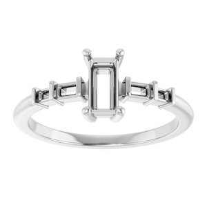 18K White Gold 6x3 mm Straight Baguette Ring Mounting – image 6