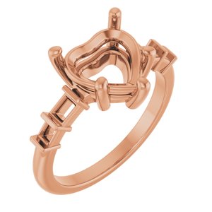 10K Rose Gold 9x9 mm Heart Ring Mounting – image 2