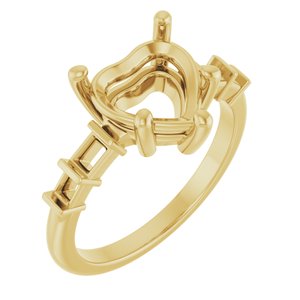 14K Yellow Gold 9x9 mm Heart Ring Mounting – image 2
