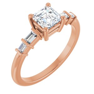 10K Rose Gold 5x5 mm Asscher Ring Mounting
