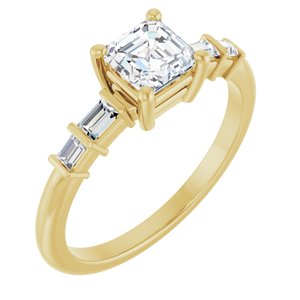 18K Yellow Gold 5x5 mm Asscher Ring Mounting