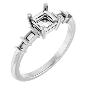 14K White Gold 5x5 mm Asscher Ring Mounting – image 2