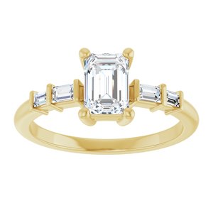 14K Yellow Gold 6.5x4.5 mm Emerald 1/6 CTW Natural Diamond Semi-Set Ring – image 5