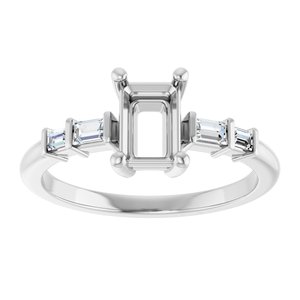 14K White Gold 6.5x4.5 mm Emerald 1/6 CTW Natural Diamond Semi-Set Ring – image 6
