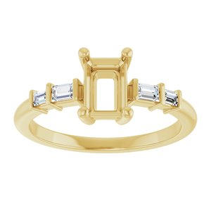 14K Yellow Gold 6.5x4.5 mm Emerald 1/6 CTW Natural Diamond Semi-Set Ring – image 6