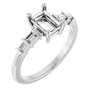 14K White Gold 6.5x4.5 mm Emerald 1/6 CTW Natural Diamond Semi-Set Ring – image 2