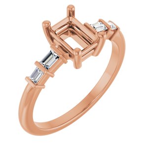 14K Rose Gold 6.5x4.5 mm Emerald 1/6 CTW Natural Diamond Semi-Set Ring – image 2