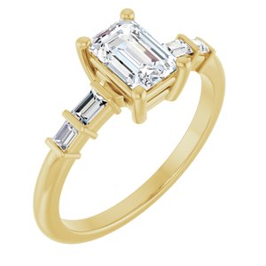 14K Yellow Gold 6.5x4.5 mm Emerald 1/6 CTW Natural Diamond Semi-Set Ring