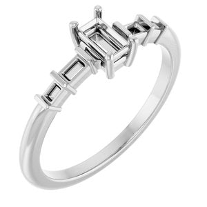 18K White Gold 4.5x2.5 mm Straight Baguette Ring Mounting – image 2