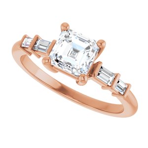 14K Rose Gold 5.5x5.5 mm Asscher Ring Mounting – image 8