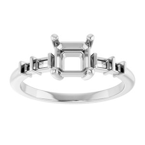 14K X1 White Gold 5.5x5.5 mm Asscher Ring Mounting – image 6