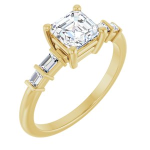 10K Yellow Gold 5.5x5.5 mm Asscher Ring Mounting