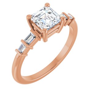 14K Rose Gold 5.5x5.5 mm Asscher Ring Mounting