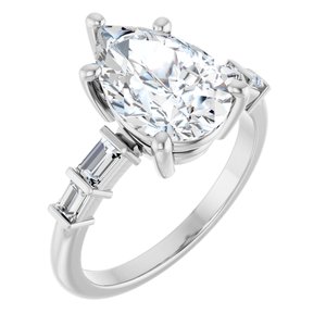 14K X1 White Gold 12x8 mm Pear Ring Mounting