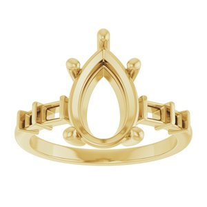 14K Yellow Gold 12x8 mm Pear Ring Mounting – image 6