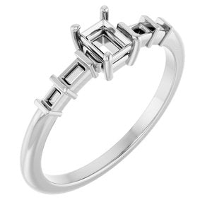 14K White Gold 4x3 mm Straight Baguette Ring Mounting – image 2