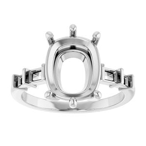 10K White Gold 11x9 mm Elongated Cushion Ring Mounting – image 6