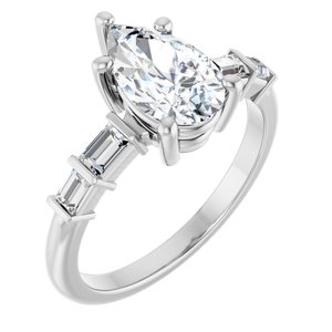 18K White Gold 10x6 mm Pear Ring Mounting
