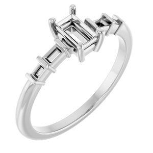 14K X1 White Gold 5x3 mm Straight Baguette Ring Mounting – image 2