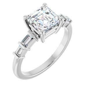 10K White Gold 6.5x6.5 mm Asscher Ring Mounting