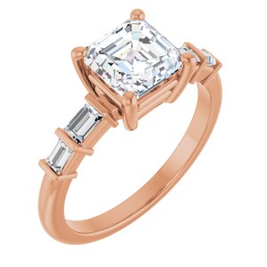 14K Rose Gold 6.5x6.5 mm Asscher Ring Mounting