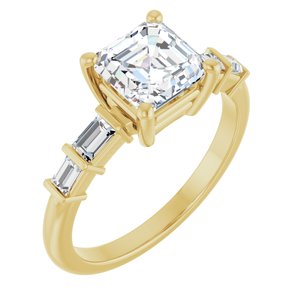 18K Yellow Gold 6.5x6.5 mm Asscher Ring Mounting