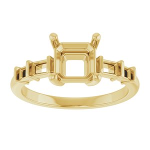 14K Yellow Gold 6.5x6.5 mm Asscher Ring Mounting – image 6