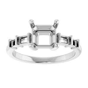 18K White Gold 6.5x6.5 mm Asscher Ring Mounting – image 6